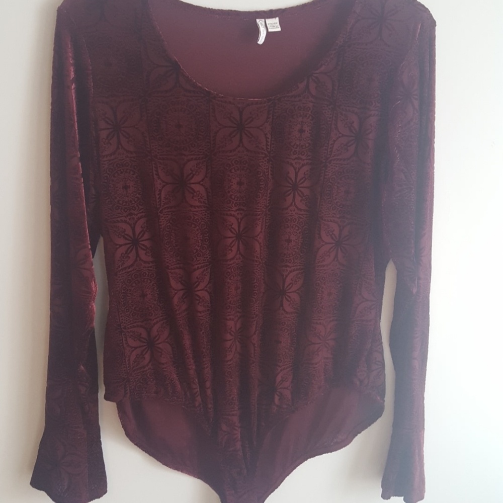 Velvet print plus size bodysuit